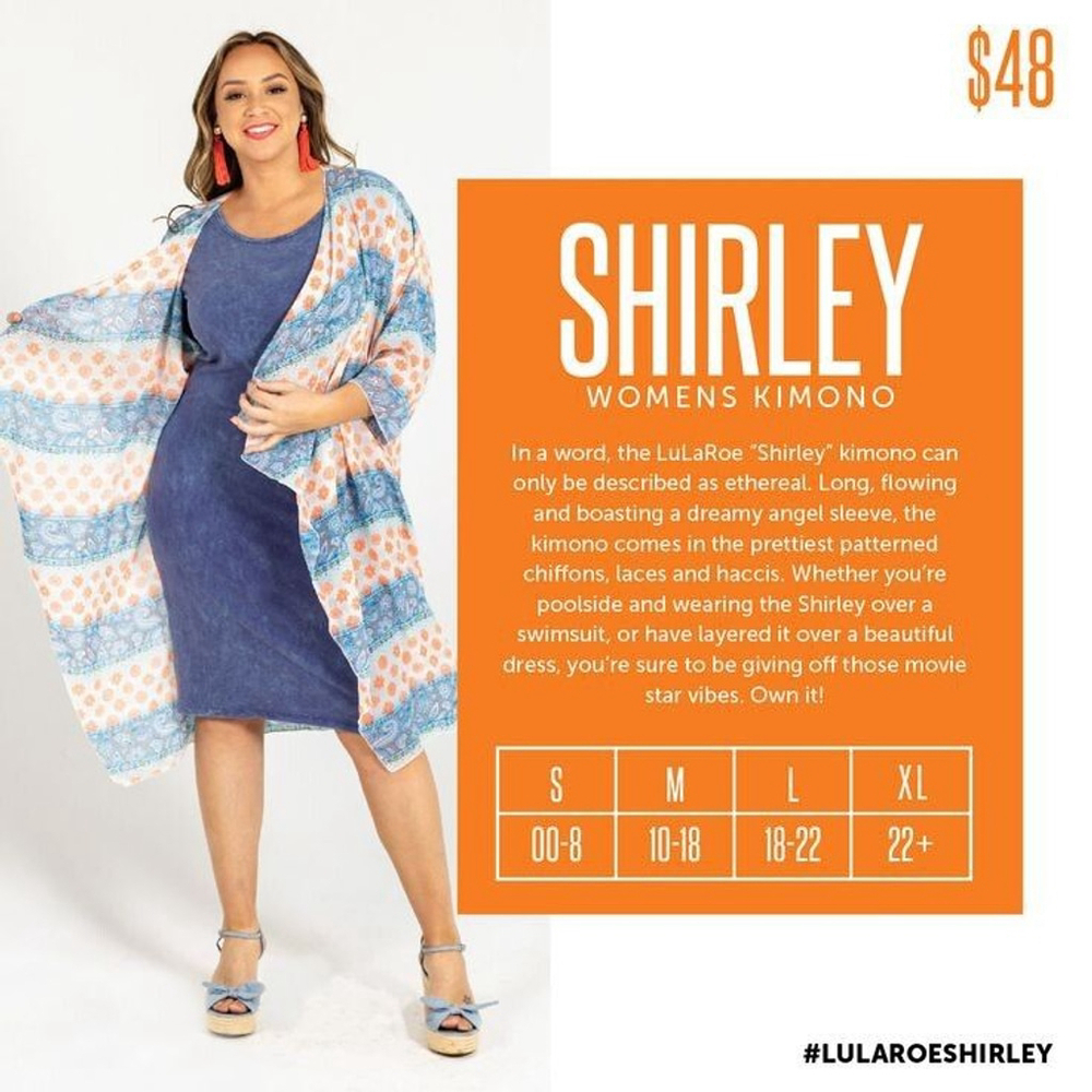 LuLaRoe Shirley Small Blue Pink Orange Tropical Print Kimono Sheer Cover Up - Picture 6 of 6